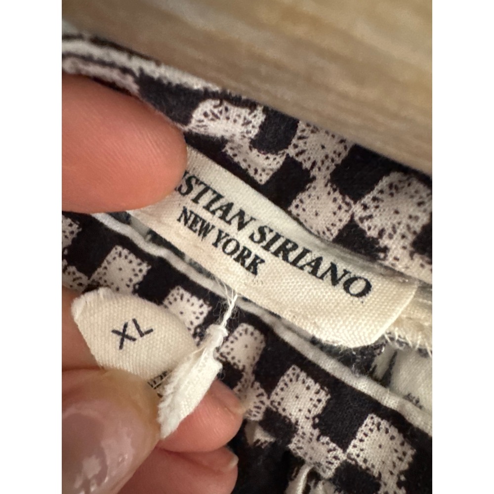 Christian Siriano Boho Ikat & Crochet Lace Insert Top Linen Black Ivory size XL - Picture 7 of 10
